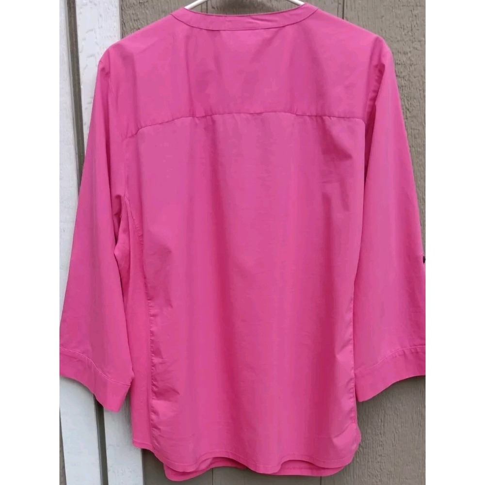 Rebecca Malone Women's 1X Deep Pink 3/4 Sleeve Button Up Shirt Size Band Collar - Picture 4 of 7